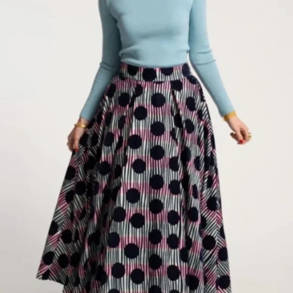 Frances Valentine Ball Skirt Scoop Flocked Velvet Navy Multi Size 1X New W/Tags - Picture 3 of 9